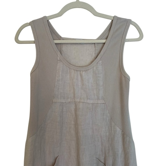Lea Linen Mini Dress Oatmeal Beige Small Lagenlook Beach Travel Coastal Resort - Picture 2 of 5